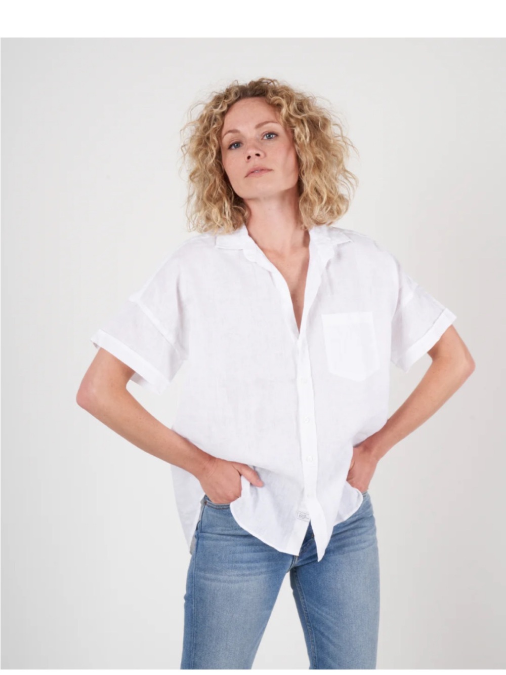 Frank & Eileen Linen Rose Button Up Shirt XS White Lightweight Coastal